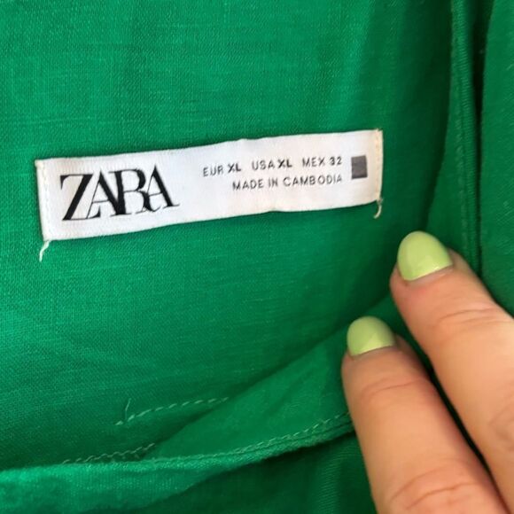 Zara linen blend ruched midi dress Kelly green - Picture 8 of 13